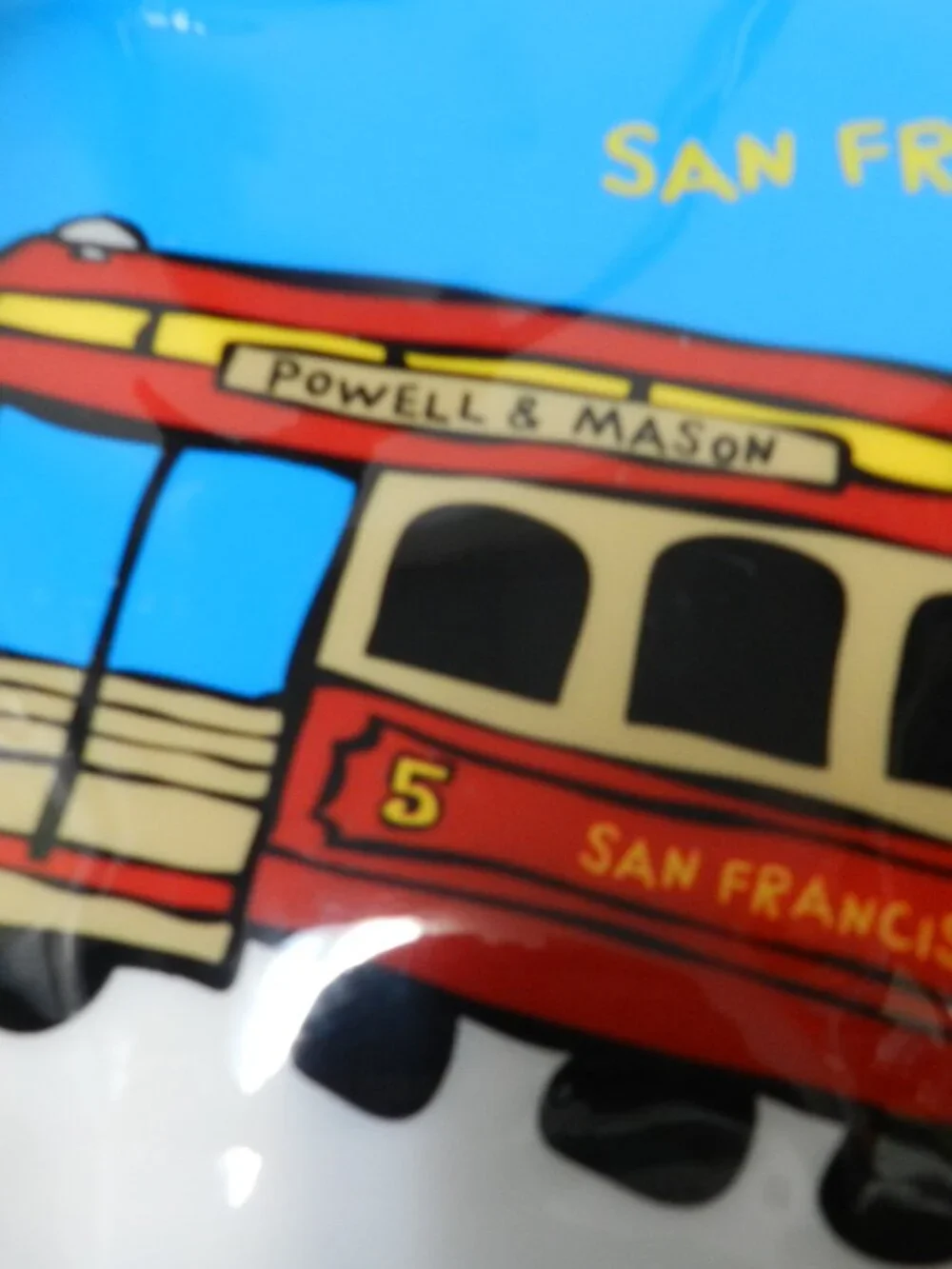 Marc Tetro San Francisco Trolley tram vinyl tote bag purse large zip blue red